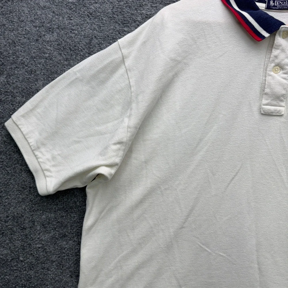 Vintage Polo Ralph Lauren Polo Shirt Mens 2XL White Short Sleeve Collar Casual